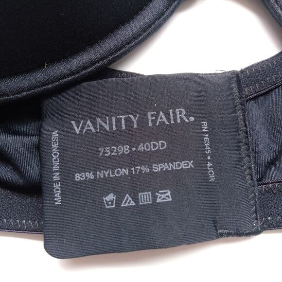Vanity Fair Womens 40DD T-Shirt Bra Full Coverage Underwire Lightly Lined Black - Picture 4 of 4